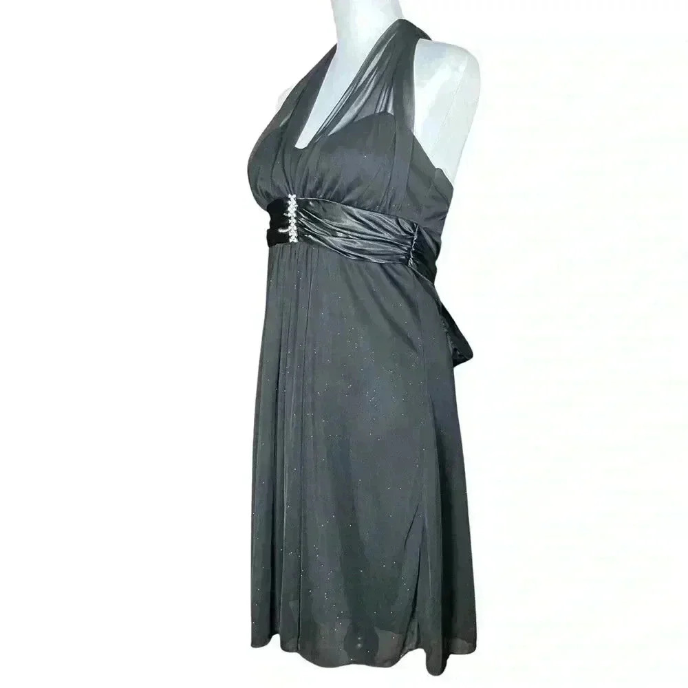 Vintage Y2K Black Halter Hoco Cocktail Dress. Whimsigoth Fairy Sparkle. Small. - Picture 3 of 8